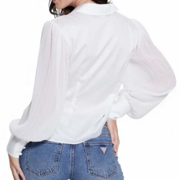 GUESS Amaria White Long Pleated Sleeve Fitted Shirt--XL--NWT - Picture 8 of 15